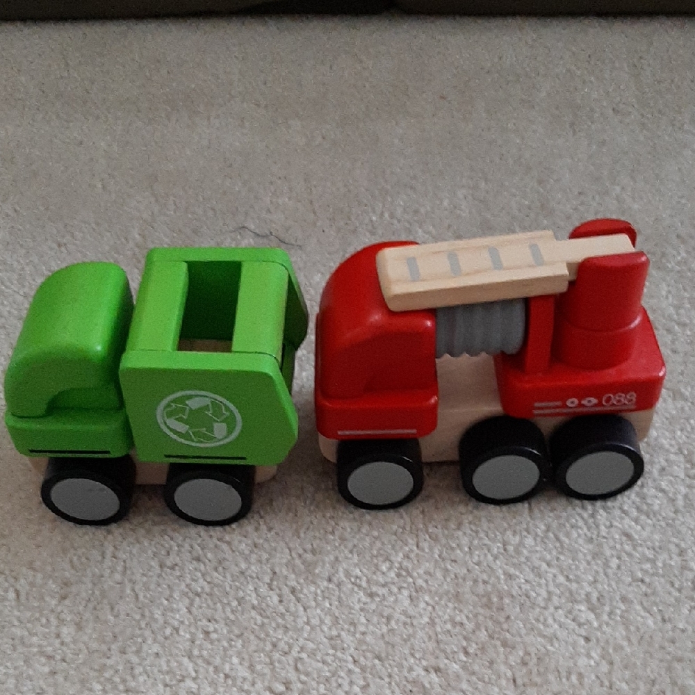 Plan Toys Wooden Trucks - Red and Green